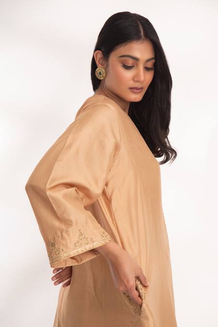 Shop Chhaya Mehrotra Beige Voile, Silk Zari, Embroidery Satya Zardozi Sleeve Kurta And Salwar Set Online at Aza Fashions Shop_Chhaya Mehrotra_Beige Voile, Silk Zari, Embroidery Satya Zardozi Sleeve Kurta And Salwar Set _Online_at_Aza_Fashions