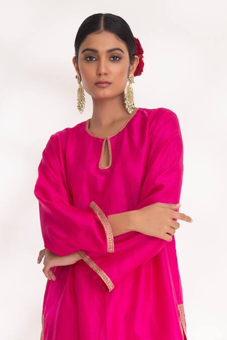 Shop Chhaya Mehrotra Magenta Bamboo, Voile Zari Aavya Zardozi Border Embroidered Kurta And Pant Set Online at Aza Fashions Shop_Chhaya Mehrotra_Magenta Bamboo, Voile Zari Aavya Zardozi Border Embroidered Kurta And Pant Set _Online_at_Aza_Fashions