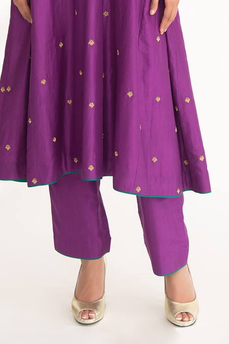 Buy Chhaya Mehrotra Purple Zari V-neck Iya Geometric Embroidered Kurta And Pant Set Online at Aza Fashions Buy_Chhaya Mehrotra_Purple Zari V-neck Iya Geometric Embroidered Kurta And Pant Set _Online_at_Aza_Fashions