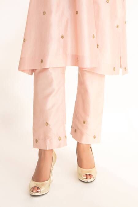 Buy Chhaya Mehrotra Pink Silk Embroidery V-neck Ojal Floral Kurta And Pant Set Online at Aza Fashions Buy_Chhaya Mehrotra_Pink Silk Embroidery V-neck Ojal Floral Kurta And Pant Set _Online_at_Aza_Fashions