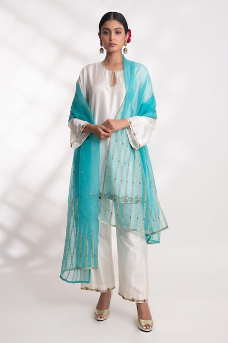 Shop Chhaya Mehrotra Blue Silk Organza Zari Neeli Hand Embroidered Dupatta at Aza Fashions Shop_Chhaya Mehrotra_Blue Silk Organza Zari Neeli Hand Embroidered Dupatta _at_Aza_Fashions