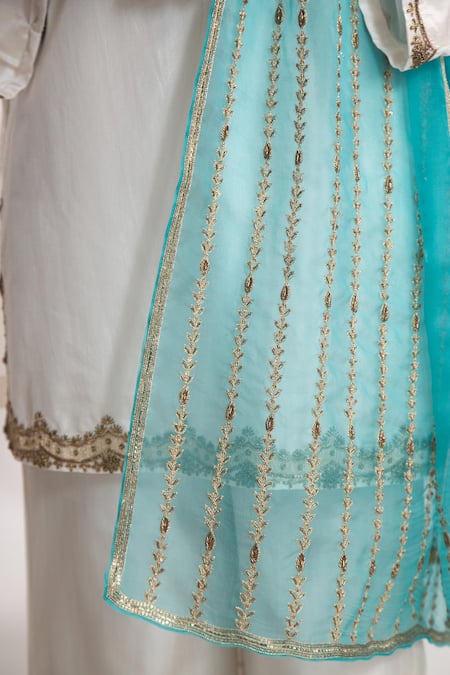 Chhaya Mehrotra Blue Silk Organza Zari Neeli Hand Embroidered Dupatta Online at Aza Fashions Chhaya Mehrotra_Blue Silk Organza Zari Neeli Hand Embroidered Dupatta _Online_at_Aza_Fashions