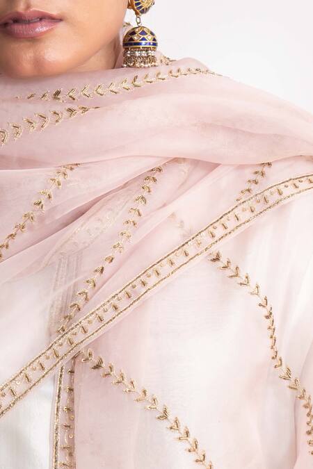 Chhaya Mehrotra Pink Silk Organza Embroidery Adya Hand Dupatta Online at Aza Fashions Chhaya Mehrotra_Pink Silk Organza Embroidery Adya Hand Dupatta _Online_at_Aza_Fashions
