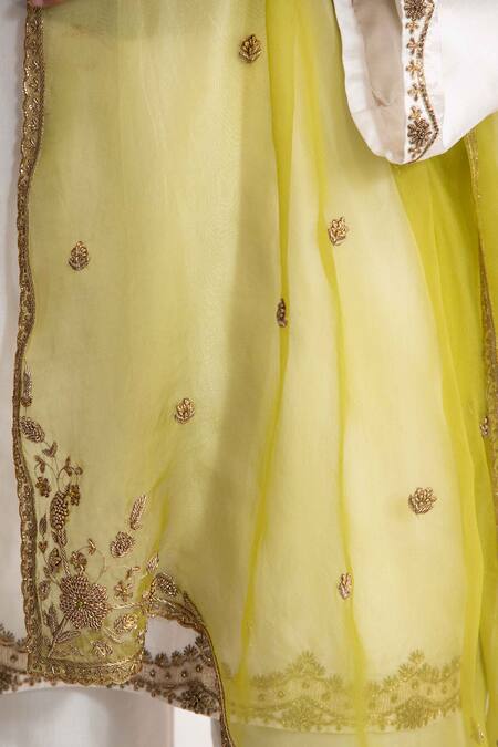 Chhaya Mehrotra_Green Silk Organza Embroidery Mishka Hand Dupatta _Online_at_Aza_Fashions