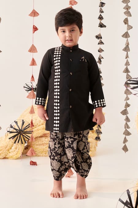 Cute Couture Black Kurta Cotton Flex Embroidered Mirror And Dhoti Pant Set 