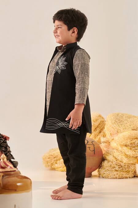 Buy Cute Couture Black Kurta Cotton Embroidered Thread Bundi Set Online at Aza Fashions Buy_Cute Couture_Black Kurta Cotton Embroidered Thread Bundi Set _Online_at_Aza_Fashions