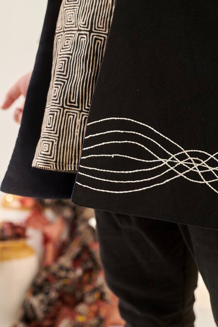 Cute Couture Black Kurta Cotton Embroidered Thread Bundi Set at Aza Fashions Cute Couture_Black Kurta Cotton Embroidered Thread Bundi Set _at_Aza_Fashions