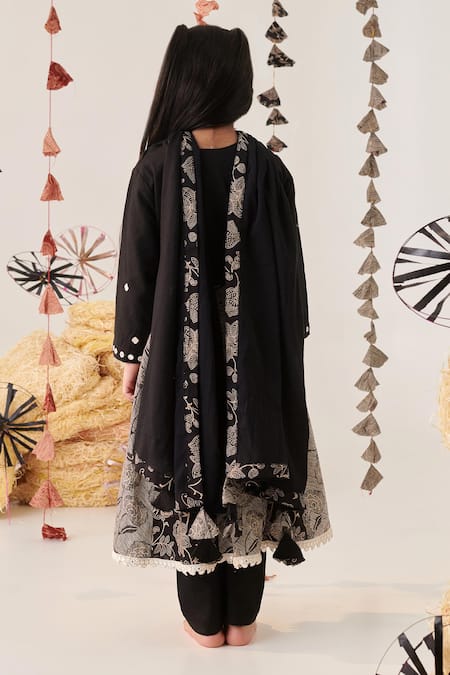Shop_Cute Couture_Black Anarkali Cotton Embroidered Mirror Pant Set _at_Aza_Fashions