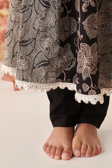 Cute Couture_Black Anarkali Cotton Embroidered Mirror Pant Set _at_Aza_Fashions