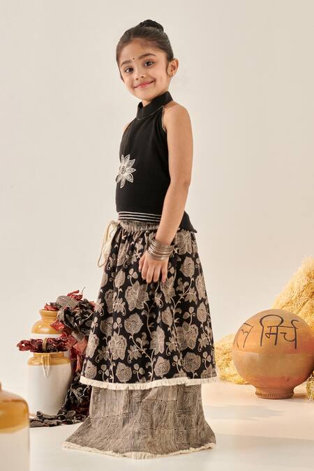 Buy Cute Couture Black Lehenga Cotton Embroidered Thread Set Online at Aza Fashions Buy_Cute Couture_Black Lehenga Cotton Embroidered Thread Set _Online_at_Aza_Fashions