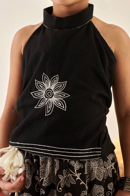 Buy Cute Couture Black Lehenga Cotton Embroidered Thread Set Buy_Cute Couture_Black Lehenga Cotton Embroidered Thread Set