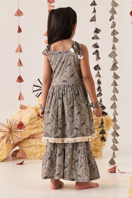 Shop_Cute Couture_Beige Kurta Flex And Printed Floral Embroidered & Sharara Set _at_Aza_Fashions