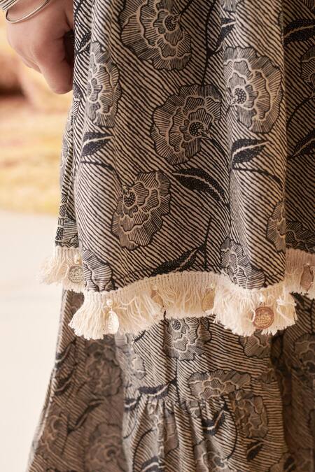 Buy_Cute Couture_Beige Kurta Flex And Printed Floral Embroidered & Sharara Set 