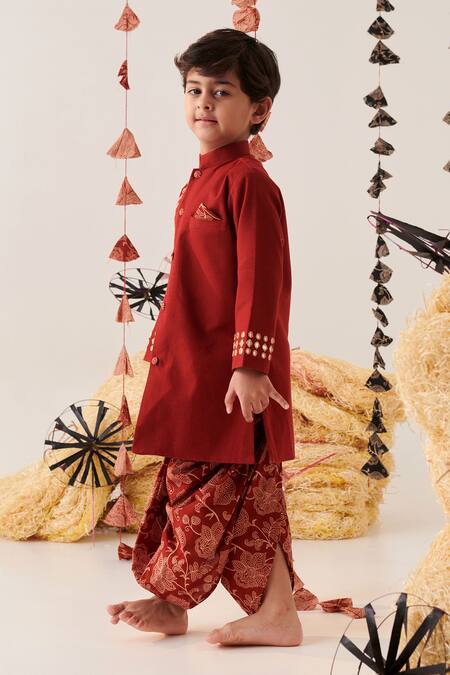 Buy_Cute Couture_Maroon Cotton Mirrors Embroidered Kurta And Dhoti Pant Set _Online_at_Aza_Fashions