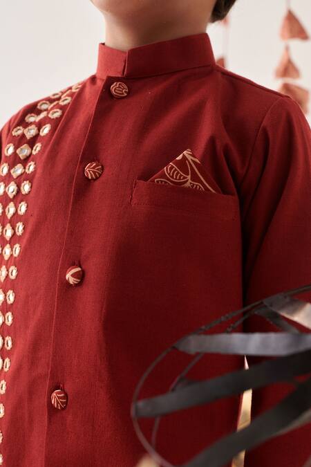 Cute Couture_Maroon Cotton Mirrors Embroidered Kurta And Dhoti Pant Set _at_Aza_Fashions