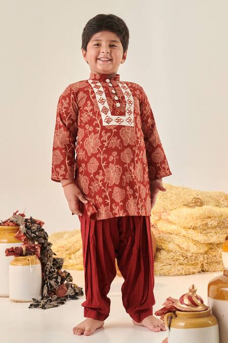 Cute Couture Maroon Kurta Rayon Printed Floral Mirror Embroidered And Patiala Set Online at Aza Fashions Cute Couture_Maroon Kurta Rayon Printed Floral Mirror Embroidered And Patiala Set _Online_at_Aza_Fashions