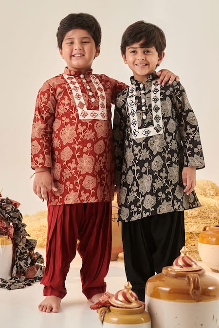 Shop Cute Couture Maroon Kurta Rayon Printed Floral Mirror Embroidered And Patiala Set Online at Aza Fashions Shop_Cute Couture_Maroon Kurta Rayon Printed Floral Mirror Embroidered And Patiala Set _Online_at_Aza_Fashions