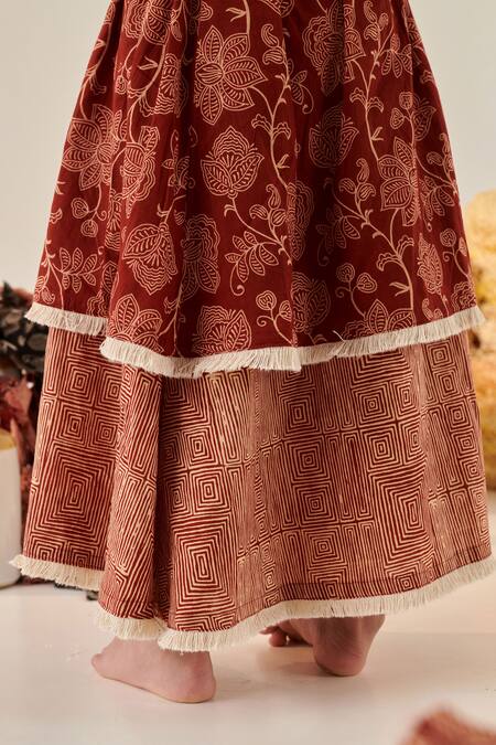 Shop Cute Couture Maroon Lehenga Cotton Embroidered Thread Top And Set Online at Aza Fashions Shop_Cute Couture_Maroon Lehenga Cotton Embroidered Thread Top And Set _Online_at_Aza_Fashions