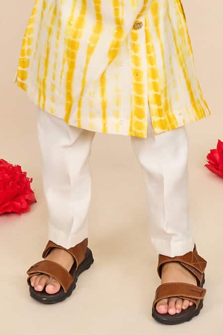 Shop_All Boy Couture_Yellow Chanderi, Cotton Sequins, Embroidery Tie Dye Kurta With Pyjama _Online_at_Aza_Fashions