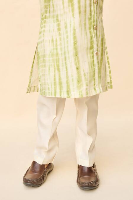 All Boy Couture Green Handloom Cotton Sequins Thread Embroidered Tie Dye Kurta With Pyjama Online at Aza Fashions All Boy Couture_Green Handloom Cotton Sequins Thread Embroidered Tie Dye Kurta With Pyjama _Online_at_Aza_Fashions