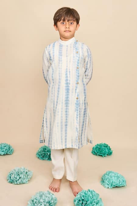 All Boy Couture Blue Tie Dye Embroidered Kurta & Pyjama Set 