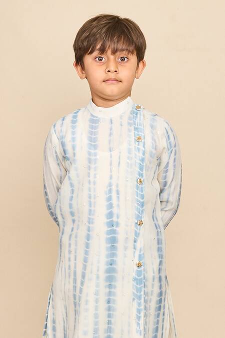All Boy Couture_Blue Chanderi Sequins Tie Dye Embroidered Kurta And Pyjama Set _Online_at_Aza_Fashions