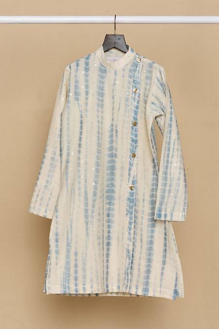 Buy_All Boy Couture_Blue Chanderi Sequins Tie Dye Embroidered Kurta And Pyjama Set _Online_at_Aza_Fashions