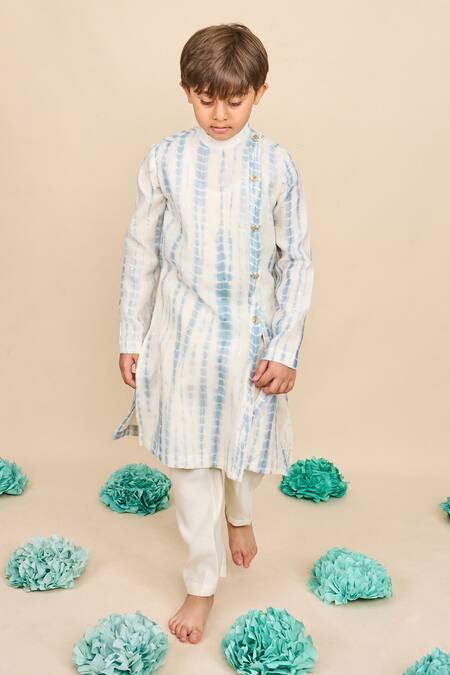 All Boy Couture_Blue Chanderi Sequins Tie Dye Embroidered Kurta And Pyjama Set _at_Aza_Fashions
