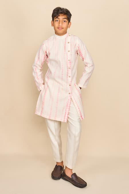 All Boy Couture Pink Handloom Chanderi Embroidery Sequins Tie Dye Kurta With Pyjama 