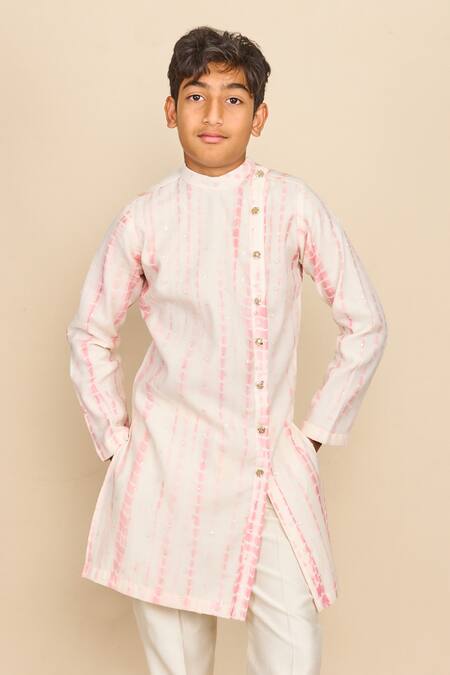 All Boy Couture_Pink Chanderi, Cotton Sequins, Embroidery Tie Dye Kurta Set _Online_at_Aza_Fashions