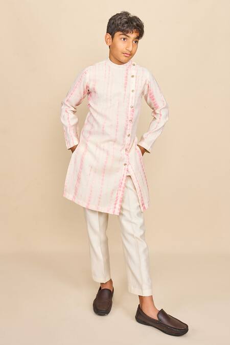 Shop_All Boy Couture_Pink Chanderi, Cotton Sequins, Embroidery Tie Dye Kurta Set _Online_at_Aza_Fashions