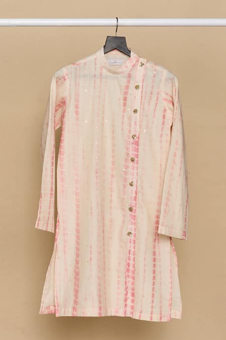 All Boy Couture_Pink Chanderi, Cotton Sequins, Embroidery Tie Dye Kurta Set _at_Aza_Fashions