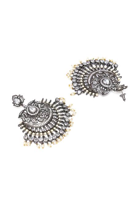 Buy Ruby Raang White Pearls, Stones, Gota Patti Studded Floral Chandbalis Online at Aza Fashions Buy_Ruby Raang_White Pearls, Stones, Gota Patti Studded Floral Chandbalis _Online_at_Aza_Fashions