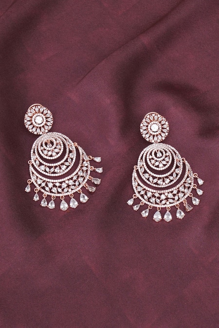 Shop Ruby Raang Rose Gold Stones, Diamonds, Cut Work Studded Layered Chandbalis at Aza Fashions Shop_Ruby Raang_Rose Gold Stones, Diamonds, Cut Work Studded Layered Chandbalis _at_Aza_Fashions