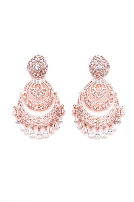 Ruby Raang Rose Gold Stones, Diamonds, Cut Work Studded Layered Chandbalis Online at Aza Fashions Ruby Raang_Rose Gold Stones, Diamonds, Cut Work Studded Layered Chandbalis _Online_at_Aza_Fashions