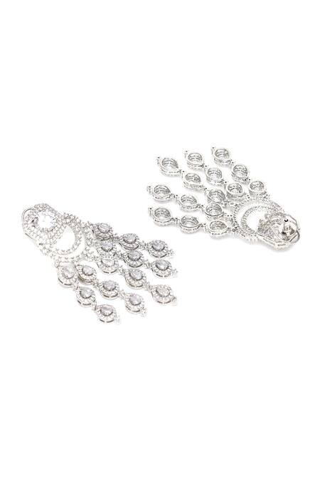 Ruby Raang Silver Plated Stones, Diamonds Clear Studded Tasselled Chandbalis Online at Aza Fashions Ruby Raang_Silver Plated Stones, Diamonds Clear Studded Tasselled Chandbalis_Online_at_Aza_Fashions