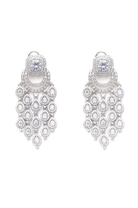 Buy Ruby Raang Silver Plated Stones, Diamonds Clear Studded Tasselled Chandbalis Online at Aza Fashions Buy_Ruby Raang_Silver Plated Stones, Diamonds Clear Studded Tasselled Chandbalis_Online_at_Aza_Fashions