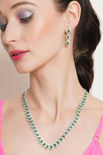 Buy Ruby Raang Silver Plated Imitation Diamonds Stone Studded Necklace Set at Aza Fashions Buy_Ruby Raang_Silver Plated Imitation Diamonds Stone Studded Necklace Set _at_Aza_Fashions