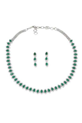 Buy Ruby Raang Silver Plated Imitation Diamonds Stone Studded Necklace Set Online at Aza Fashions Buy_Ruby Raang_Silver Plated Imitation Diamonds Stone Studded Necklace Set _Online_at_Aza_Fashions