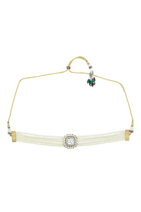 Ruby Raang_White Pearl Kundan Choker _Online_at_Aza_Fashions