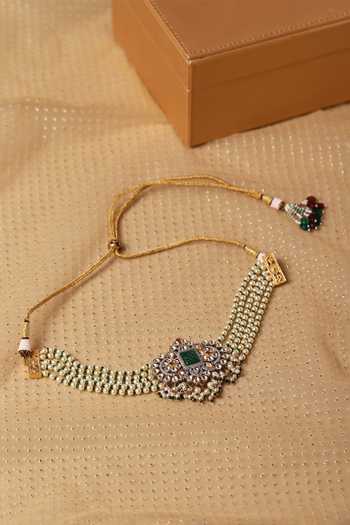 Shop Ruby Raang Gold Plated Floret Carved Choker at Aza Fashions Shop_Ruby Raang_Gold Plated Floret Carved Choker _at_Aza_Fashions