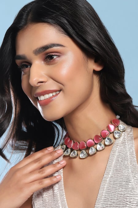 Ruby Raang Cutwork Kundan Embellished Choker 