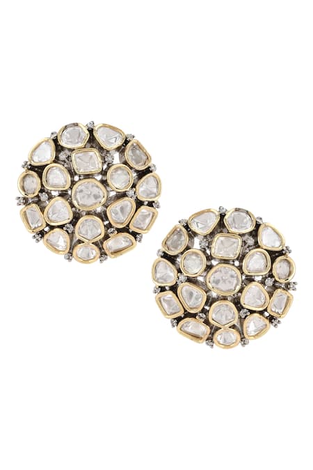 Ruby Raang_Silver Plated Crystals, Stones Kundan Studs _Online_at_Aza_Fashions