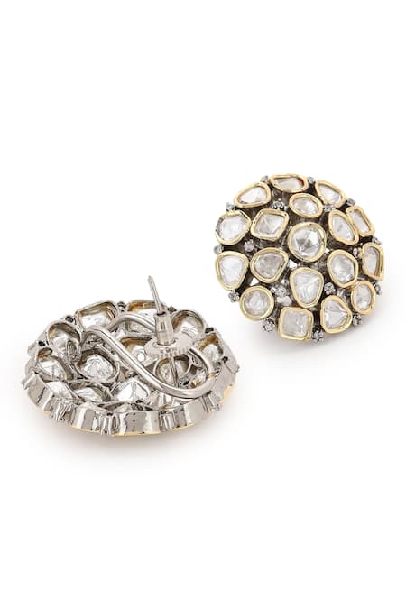 Buy_Ruby Raang_Silver Plated Crystals, Stones Kundan Studs _Online_at_Aza_Fashions