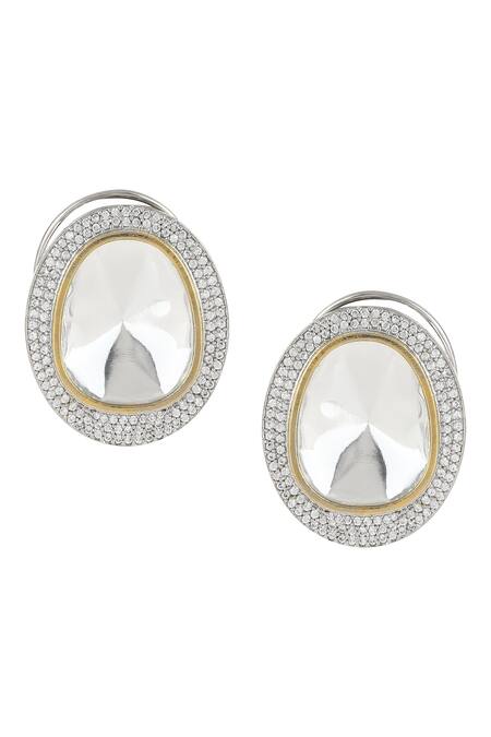 Ruby Raang_Silver Plated Diamonds, Zari Oversized Kundan Studs _Online_at_Aza_Fashions