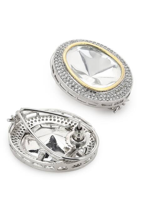 Buy_Ruby Raang_Silver Plated Diamonds, Zari Oversized Kundan Studs _Online_at_Aza_Fashions
