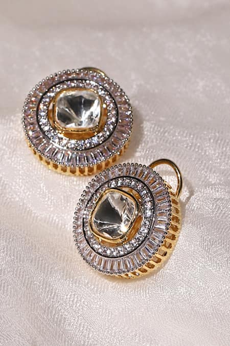 Ruby Raang Kundan Diamond Accented Stud Earrings 