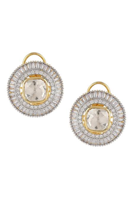 Ruby Raang Gold Plated Imitation Diamonds Kundan Accented Stud Earrings Online at Aza Fashions Ruby Raang_Gold Plated Imitation Diamonds Kundan Accented Stud Earrings _Online_at_Aza_Fashions