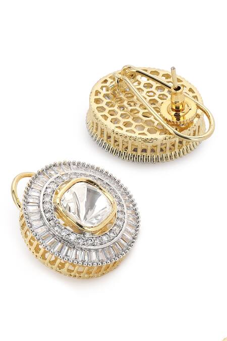 Buy Ruby Raang Gold Plated Imitation Diamonds Kundan Accented Stud Earrings Online at Aza Fashions Buy_Ruby Raang_Gold Plated Imitation Diamonds Kundan Accented Stud Earrings _Online_at_Aza_Fashions