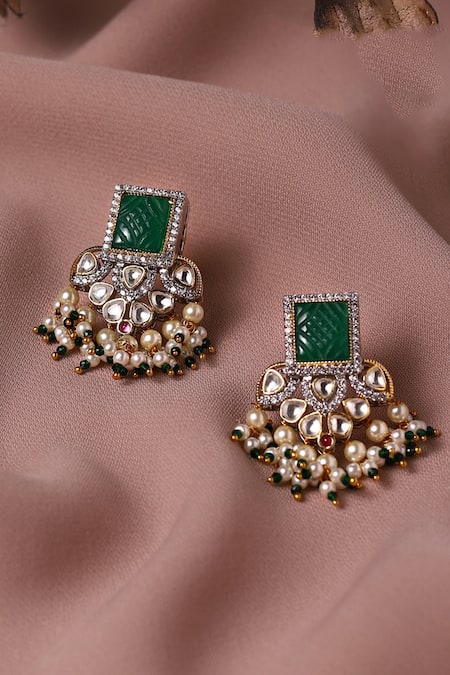 Ruby Raang Carved Geometric Top Earrings 